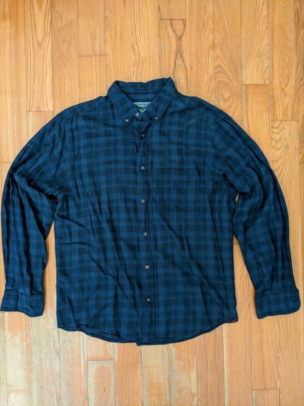 Woolrich Flannel Shirt Mens Medium Plaid Blue Black Cotton Granola Cabin Camp